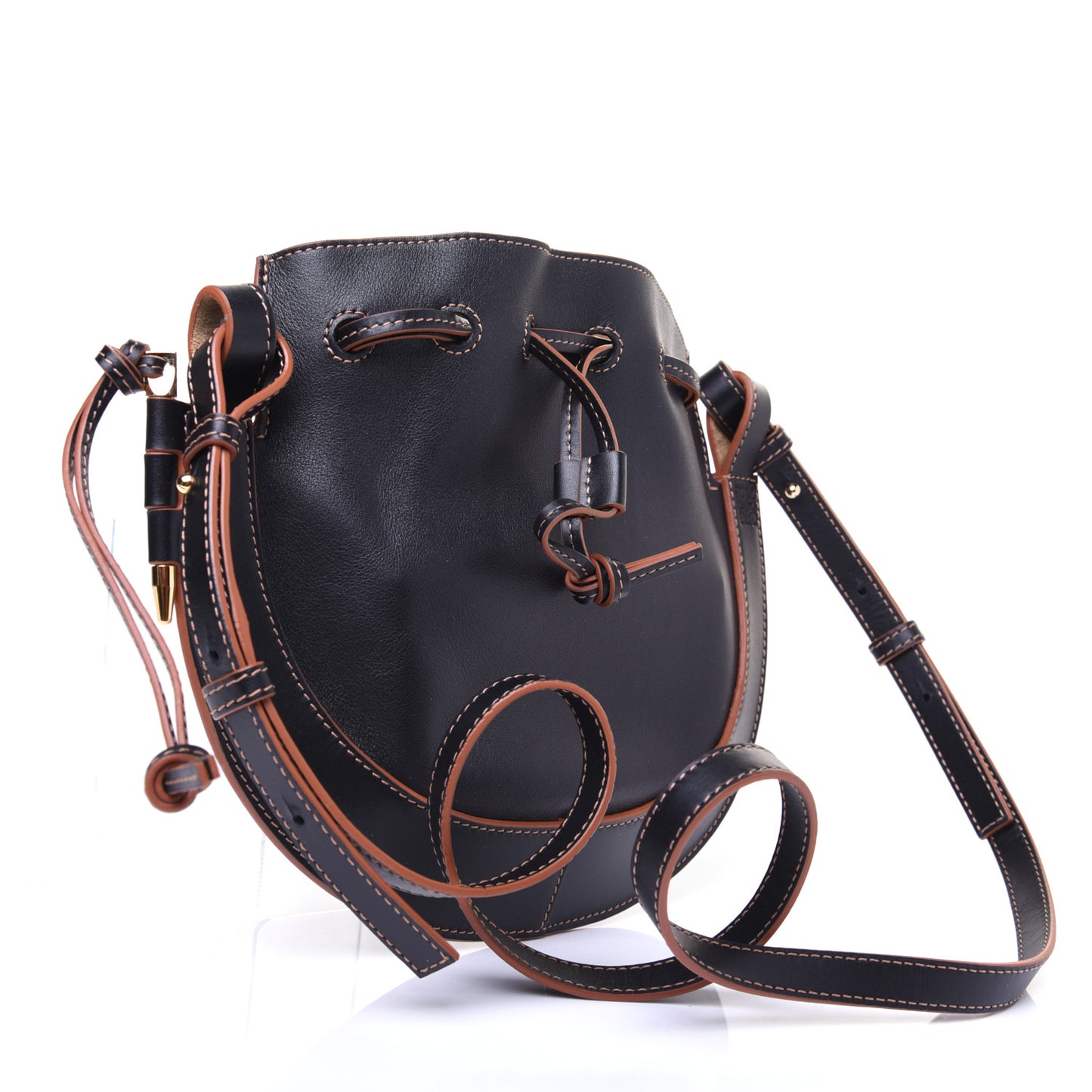 Nappa Horseshoe Bag Black Tan