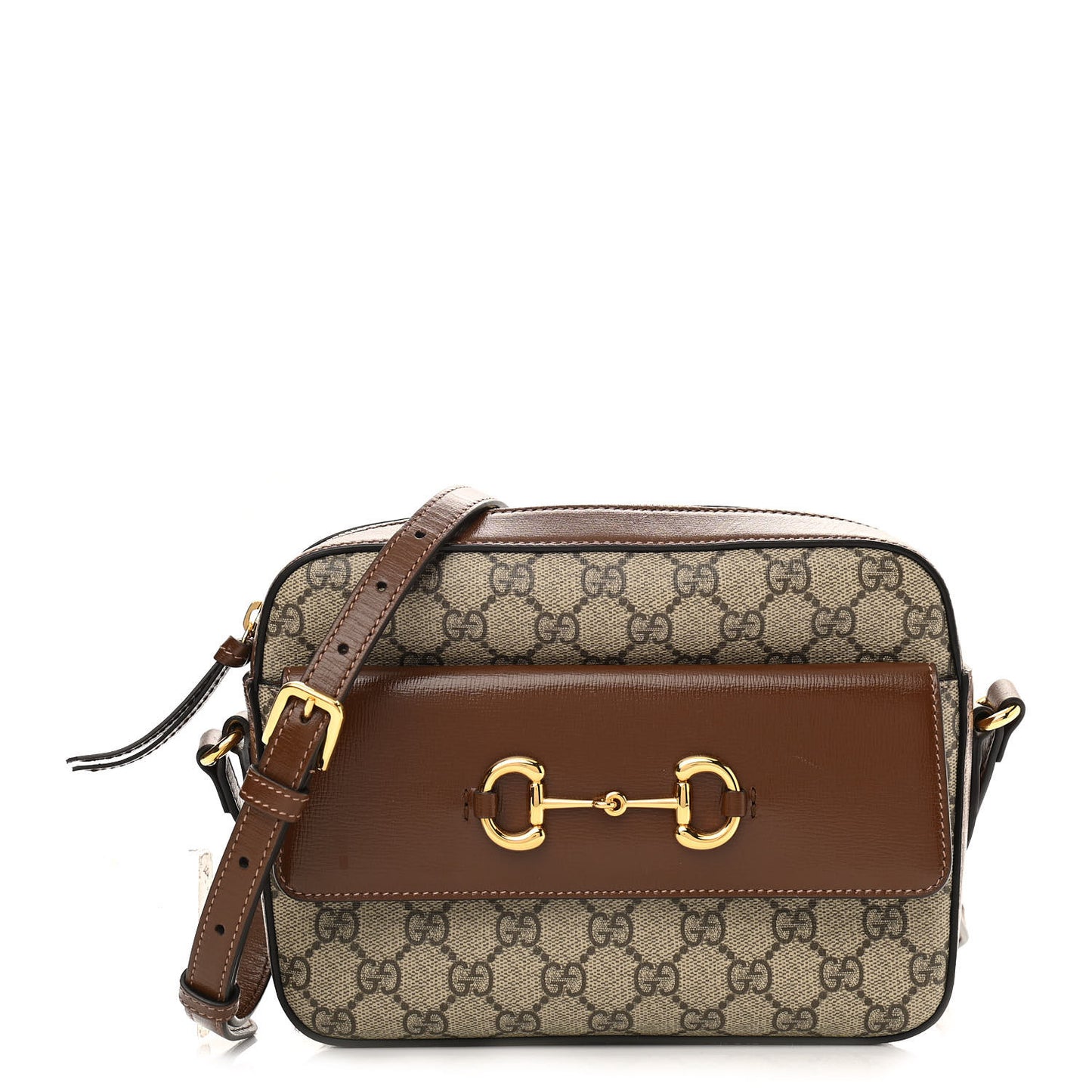 GG Supreme Monogram Small Horsebit 1955 Shoulder Bag Beige Brown Sugar