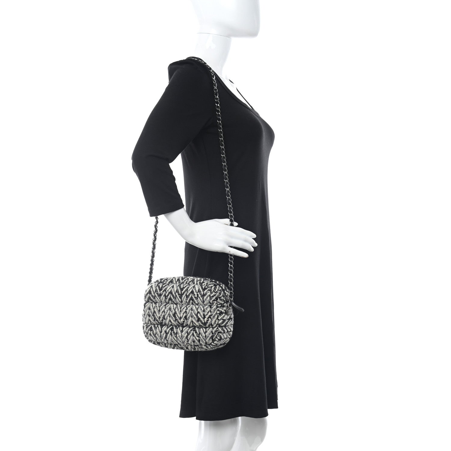Chanel Tweed CC Camera Case Black White Grey 2 of 10