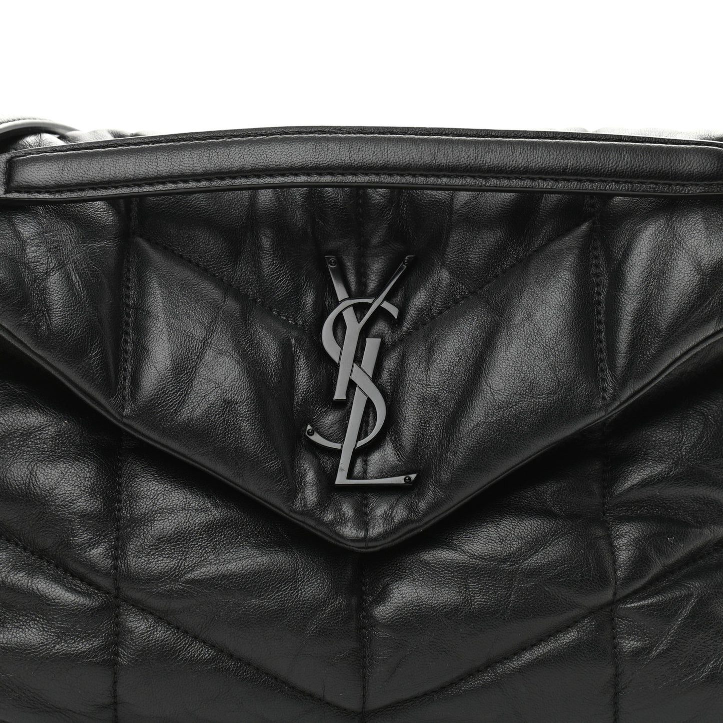 Lambskin Quilted Monogram Monochrome Small Loulou Puffer Chain Satchel Black