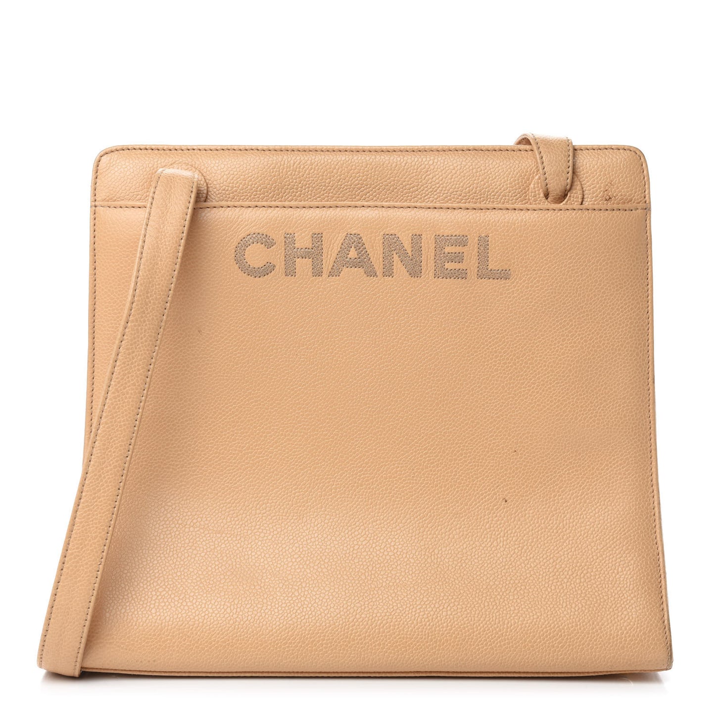 Caviar Logo Shoulder Bag Beige