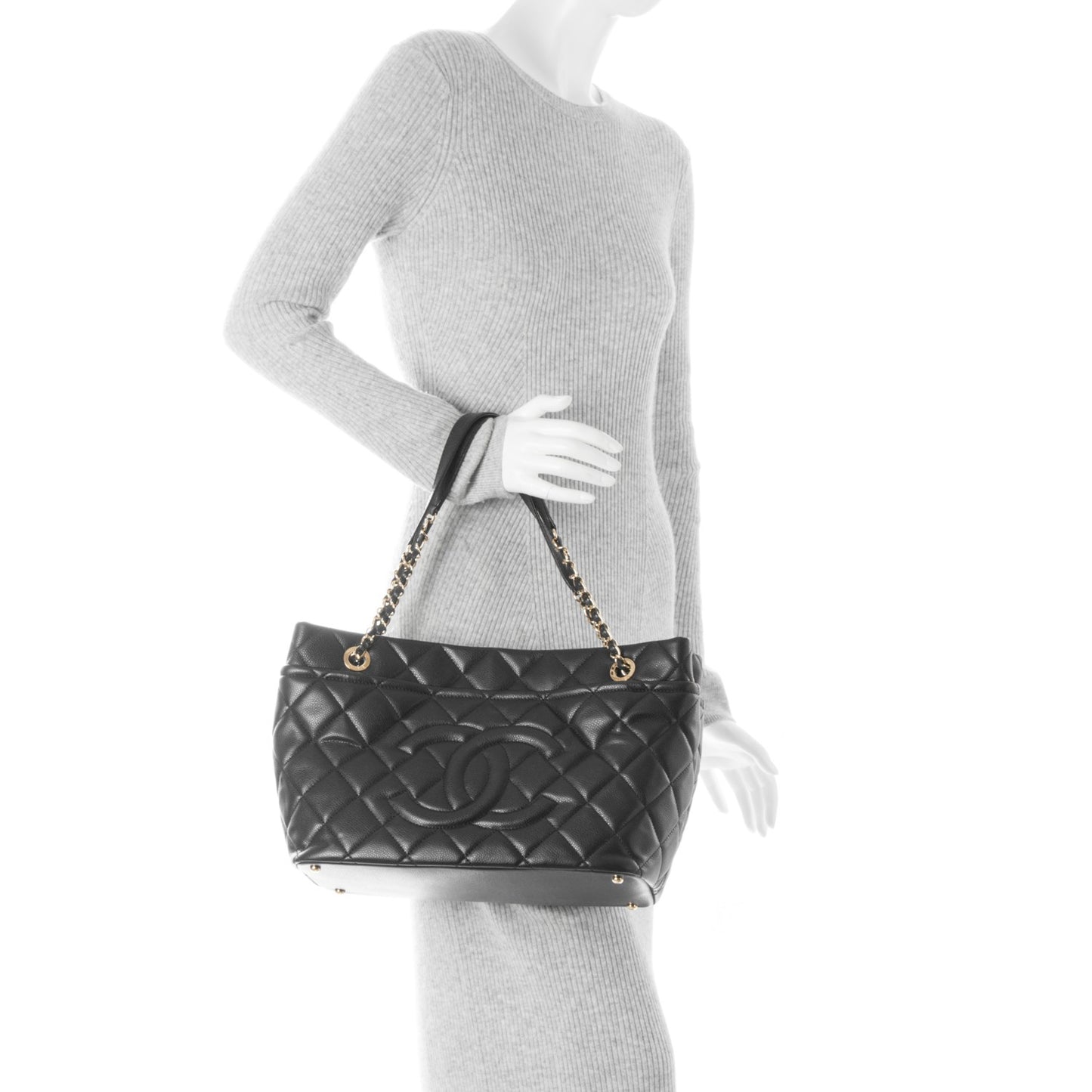 Caviar Quilted Timeless CC Soft Tote Black