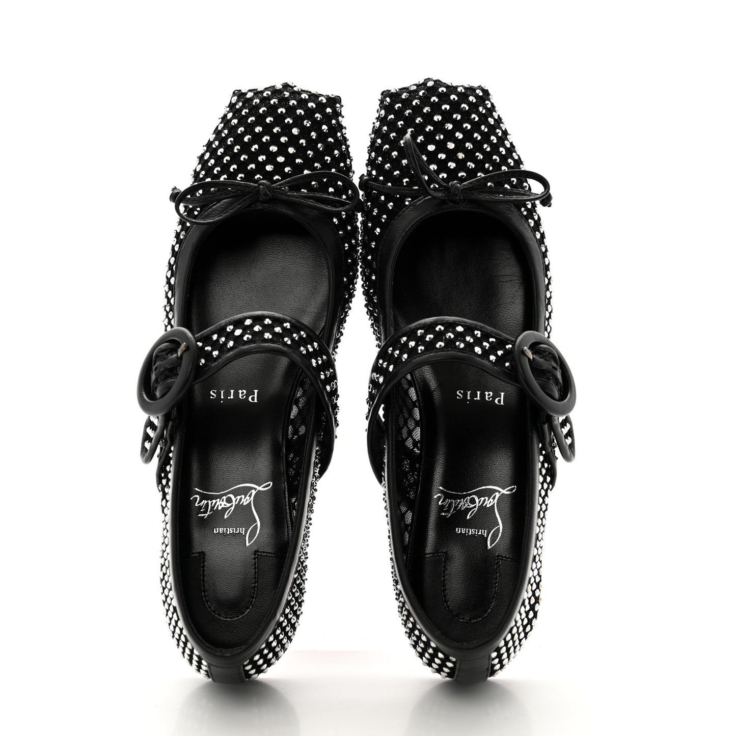 Crystal Mamastrapitina Strass Mesh Ballerina Flats 36.5 Black