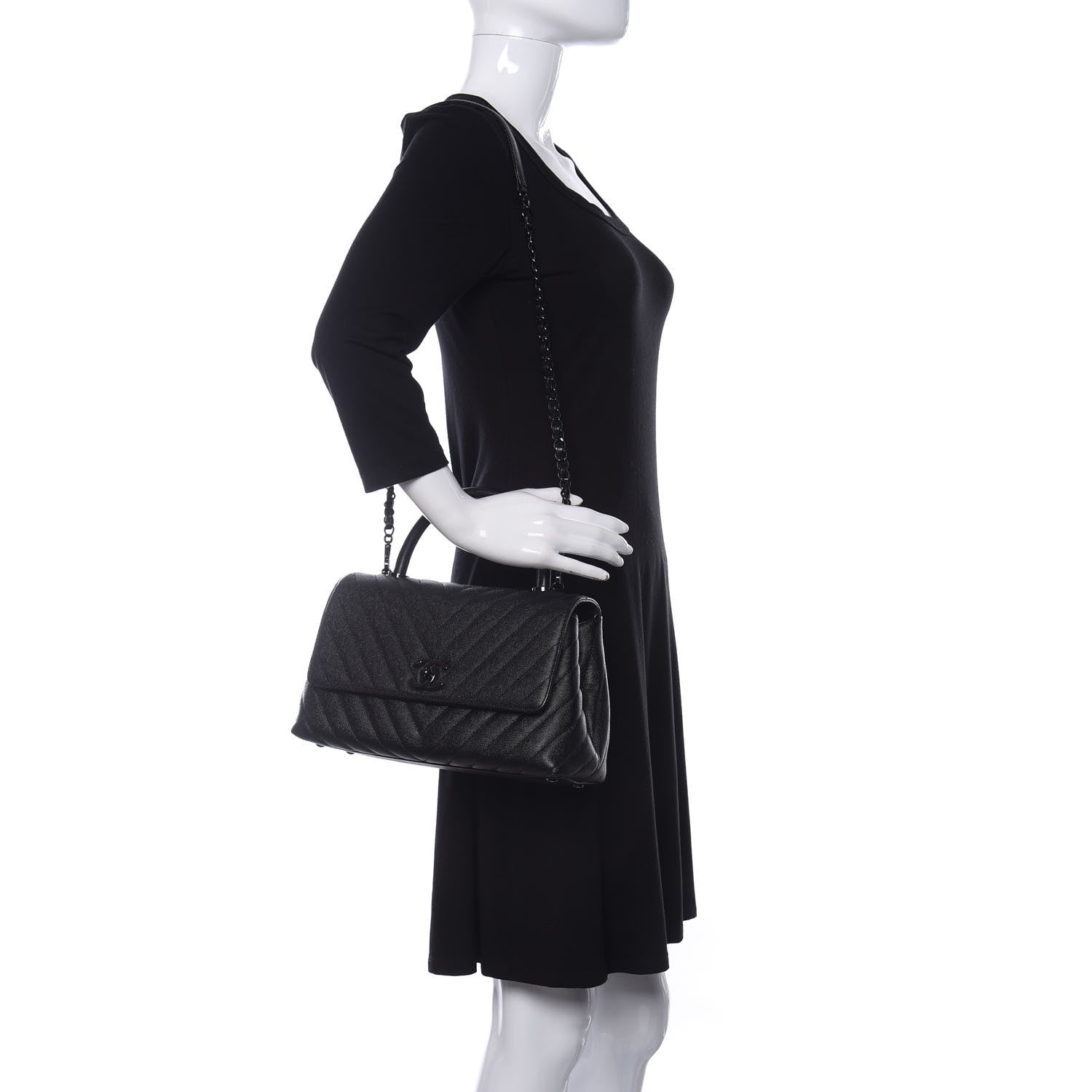 Chanel Caviar Chevron Quilted Small Coco Handle Flap So Black 2 of 13