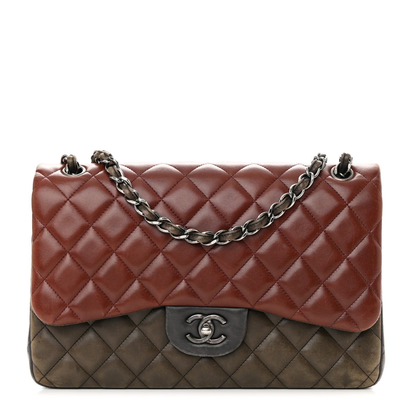 Lambskin Quilted Jumbo Tri-Color Double Flap Burgundy
