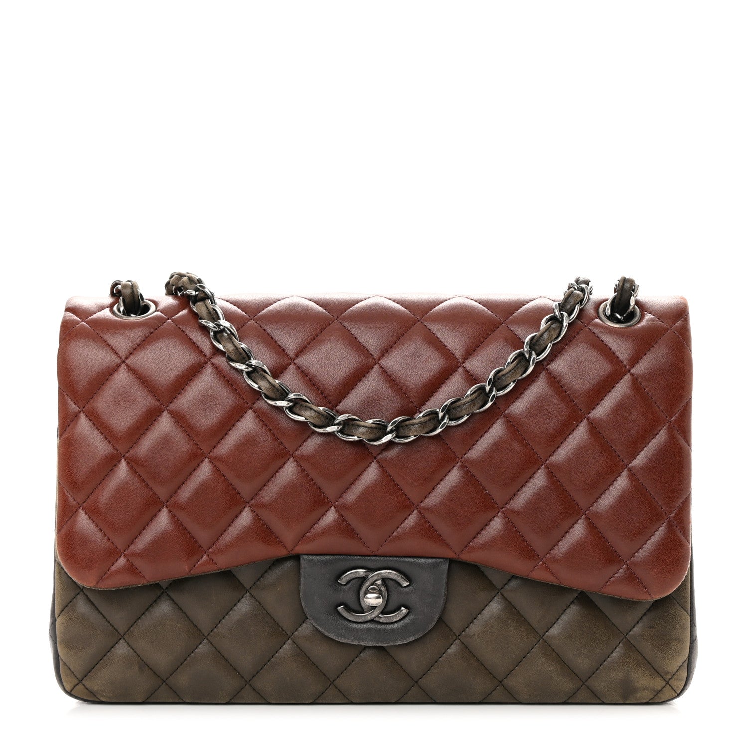 Chanel Lambskin Quilted Jumbo Tri-Color Double Flap Burgundy 1 of 22