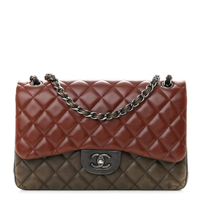 Chanel Lambskin Quilted Jumbo Tri-Color Double Flap Burgundy 1 of 22
