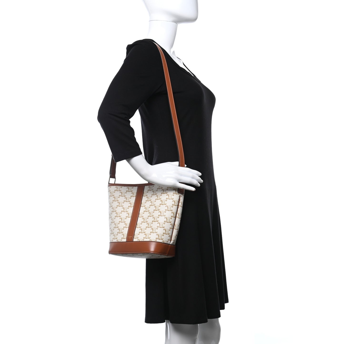 Triomphe Canvas Calfskin Small Bucket Bag White