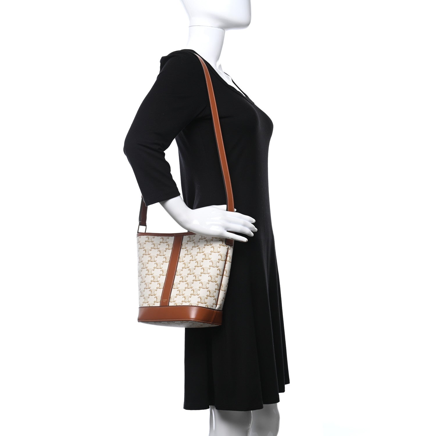 Celine Triomphe Canvas Calfskin Small Bucket Bag White 2 of 9