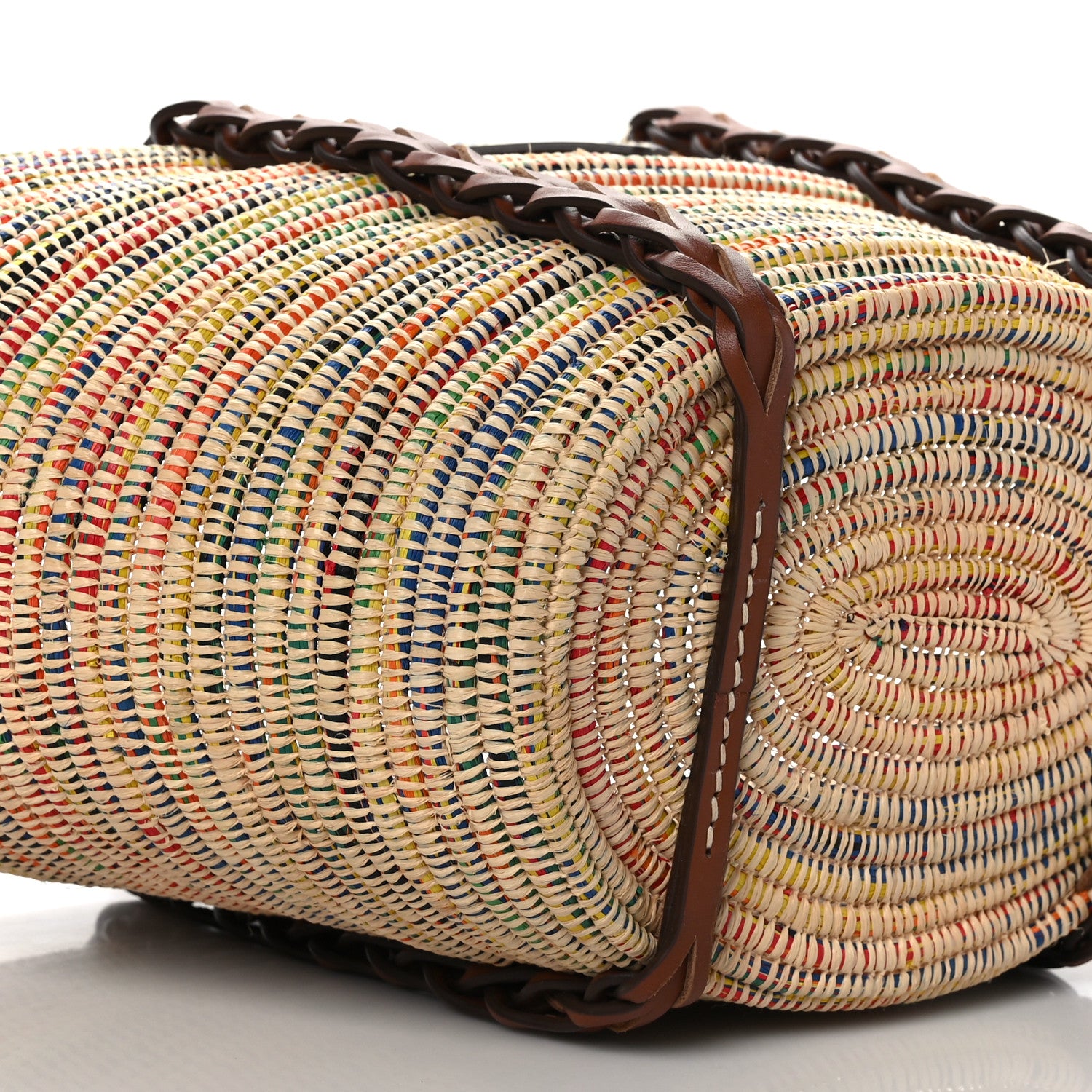 Prada Paglia Vitello Woven Braided Basket Tote Multicolor Cognac 7 of 8