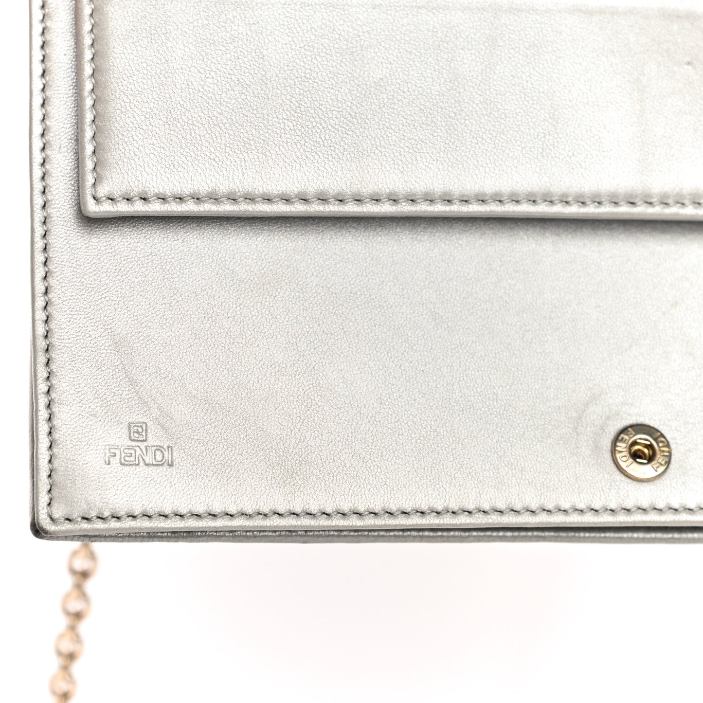Metallic Nappa Logo Embossed Long Wallet On Chain Silver