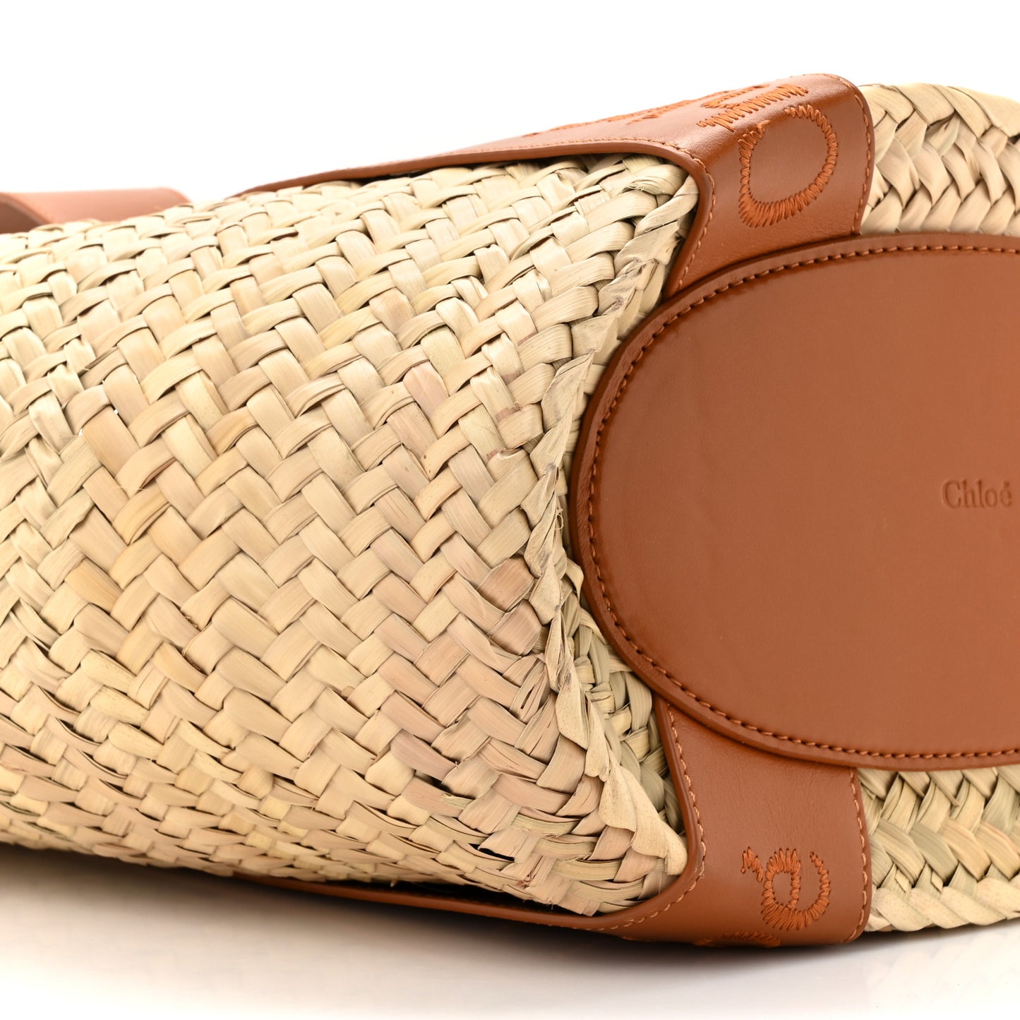 Palm Leaf Smooth Calfskin Medium Sense Basket Caramel