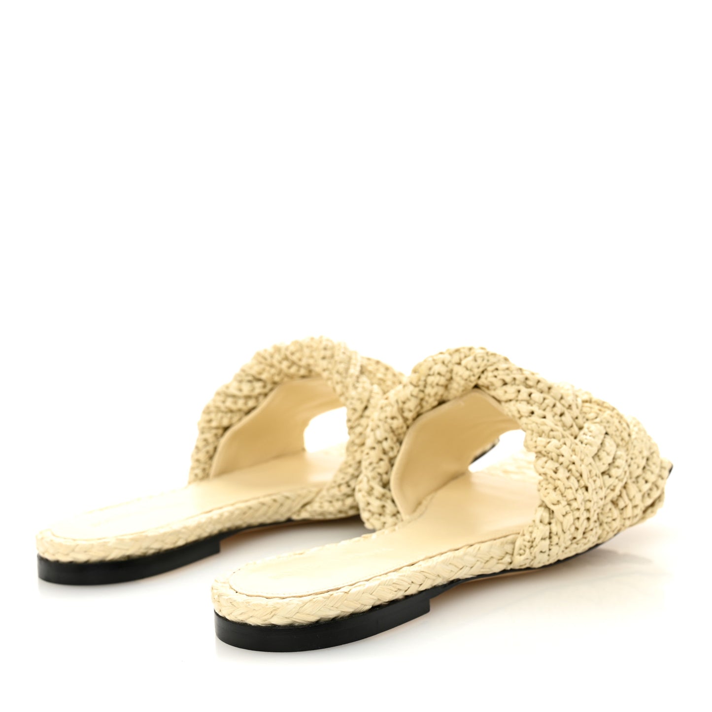Raffia Intrecciato Lido Flat Sandals 38 White