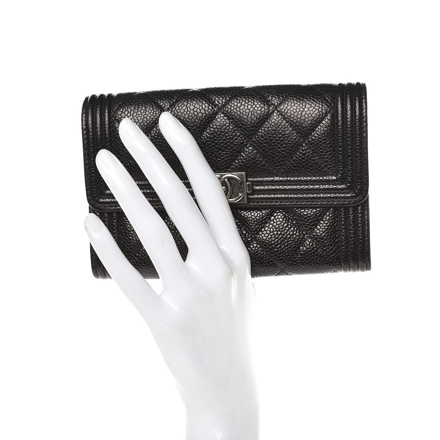 Caviar Quilted Medium Boy Flap Wallet Black