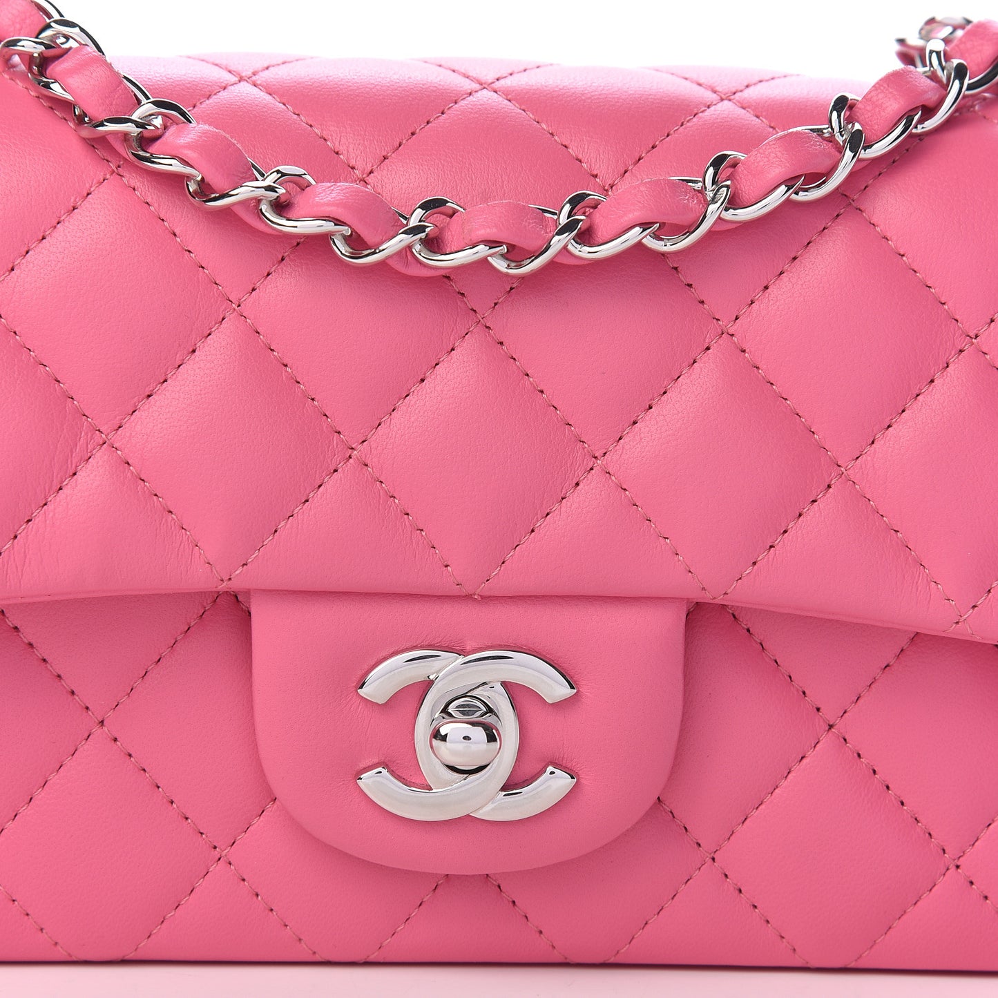 Lambskin Quilted Mini Rectangular Flap Dark Pink