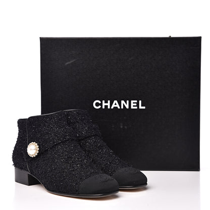 Chanel Tweed Grosgrain Pearl Cap Toe CC Short Boots 36 Black 10 of 10