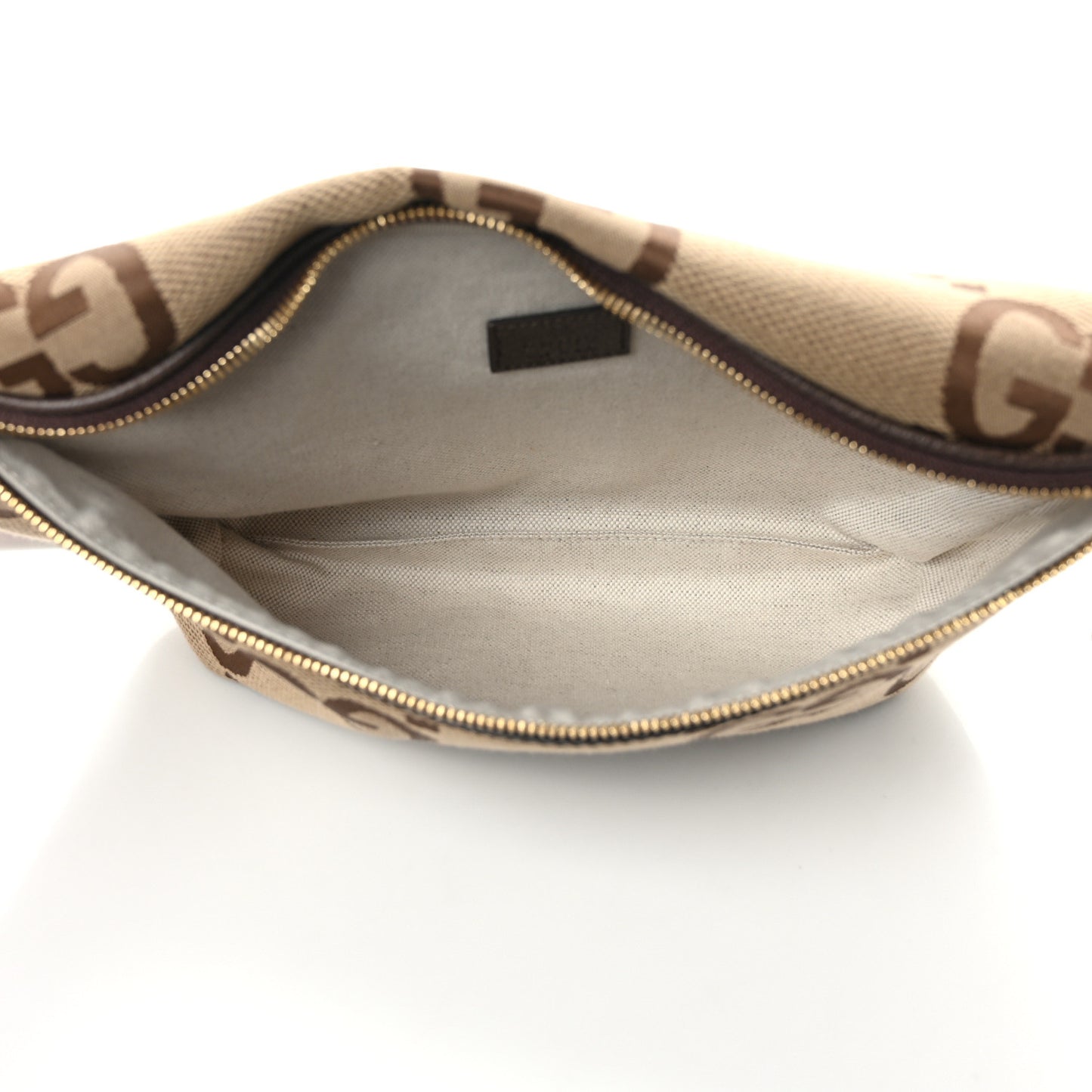 Monogram Jumbo GG Textured Dollar Calfskin Web Belt Bag Camel Ebony New Acero