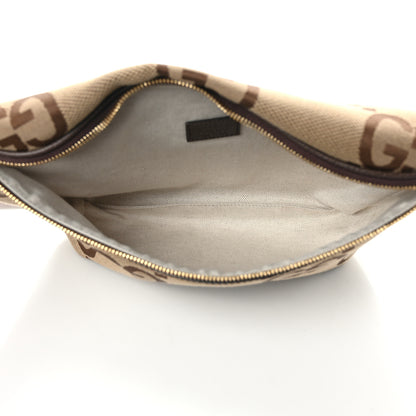 Gucci Monogram Jumbo GG Textured Dollar Calfskin Web Belt Bag Camel Ebony New Acero 5 of 9