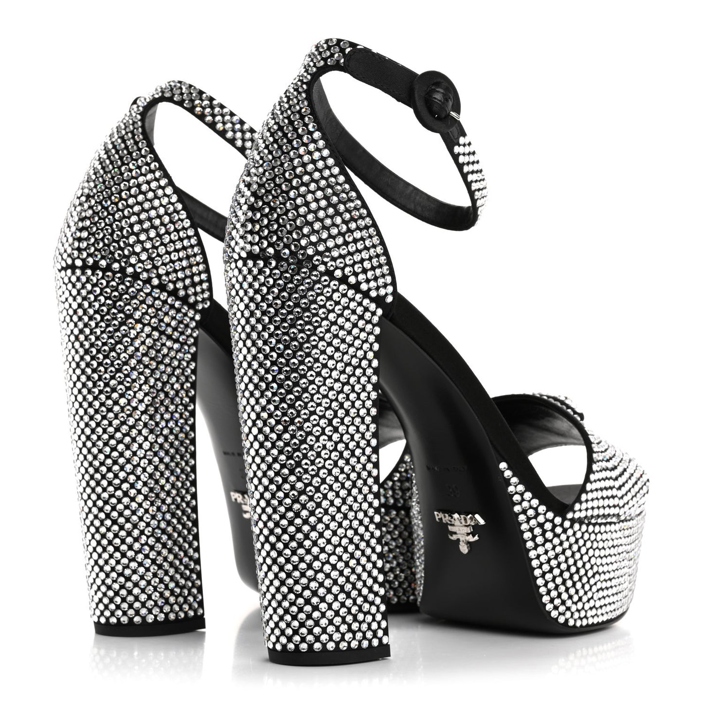 Satin Crystal Triangle Logo 40/135mm Platform Sandals 39 Cristal