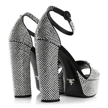 Prada Satin Crystal Triangle Logo 40/135mm Platform Sandals 39 Cristal 5 of 9