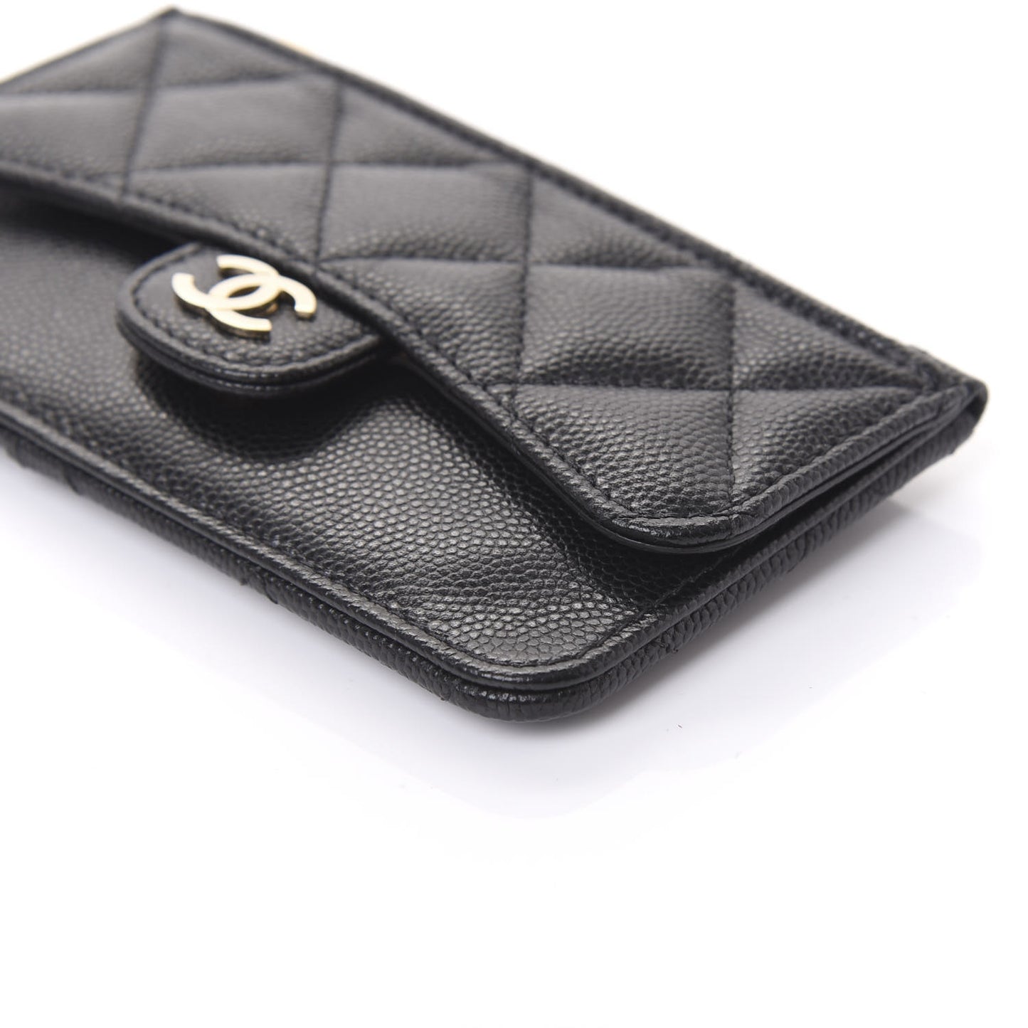 Caviar Quilted Flap Zip Card Holder Black