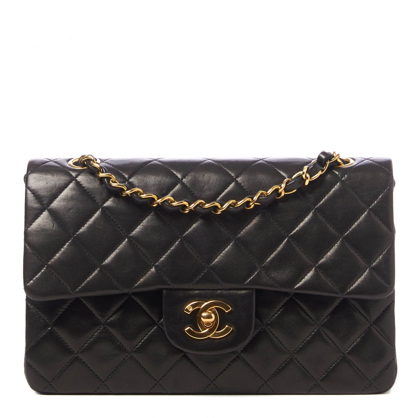 Lambskin Quilted Small Double Flap Black