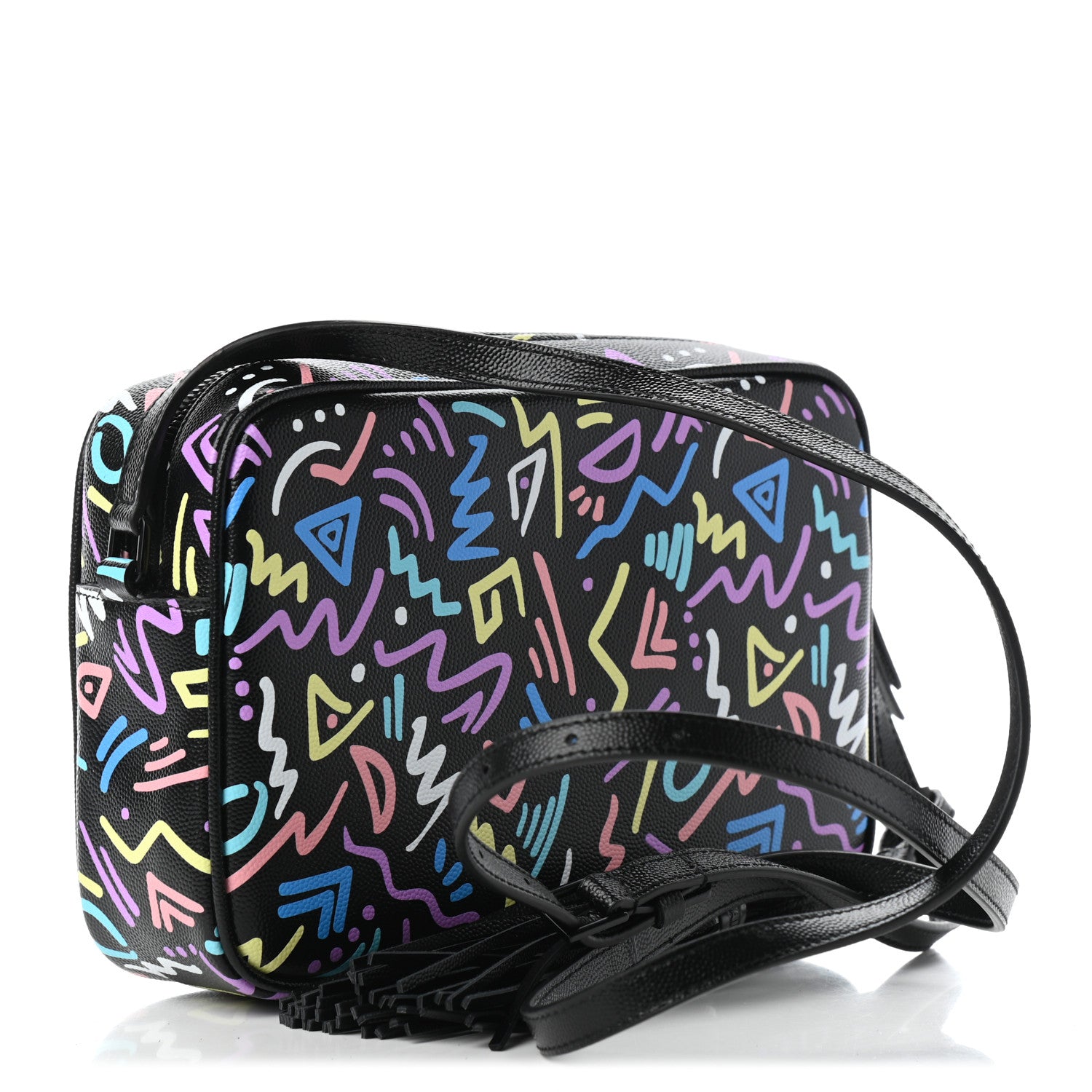 Saint Laurent Grain De Poudre Medium Classic Monogram Multicolor Graphic Print Lou Camera Bag Black 2 of 5