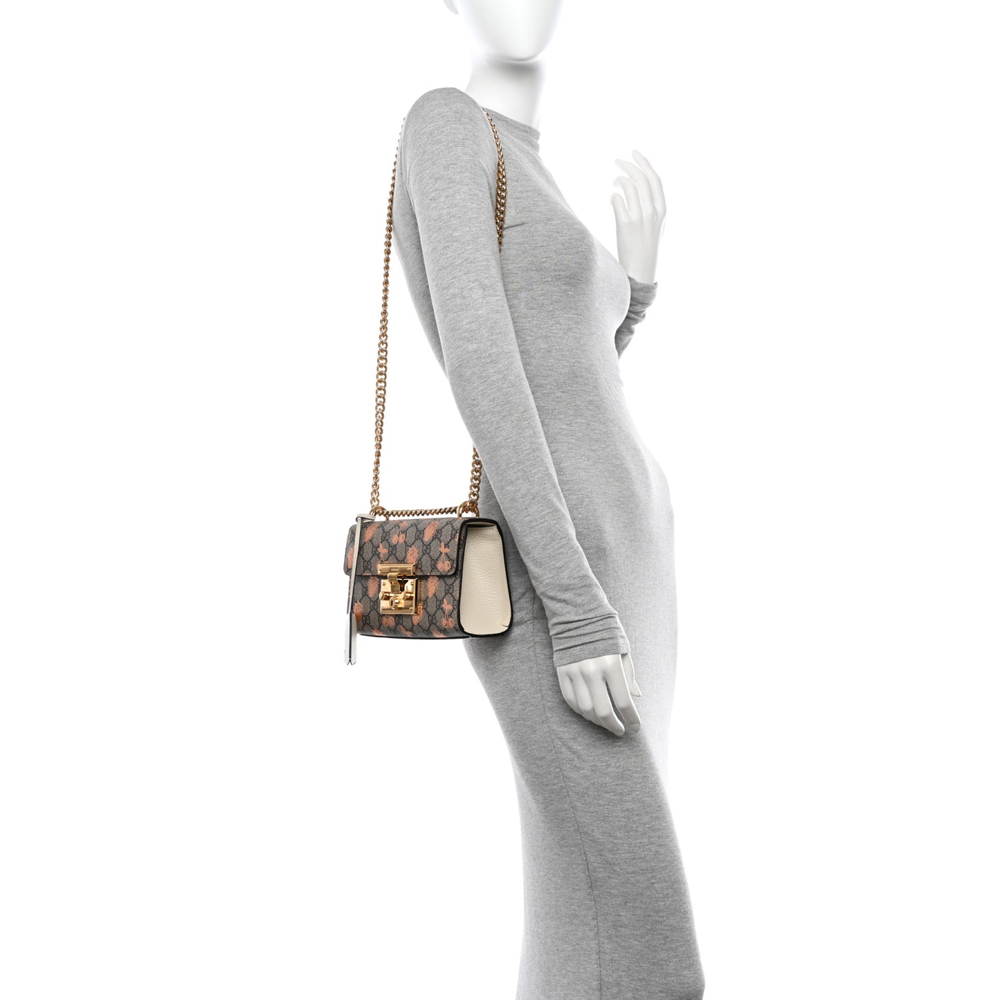 GG Supreme Monogram Berry Textured Dollar Calfskin Small Padlock Shoulder Bag Beige Ebony Light Copper Mystic White