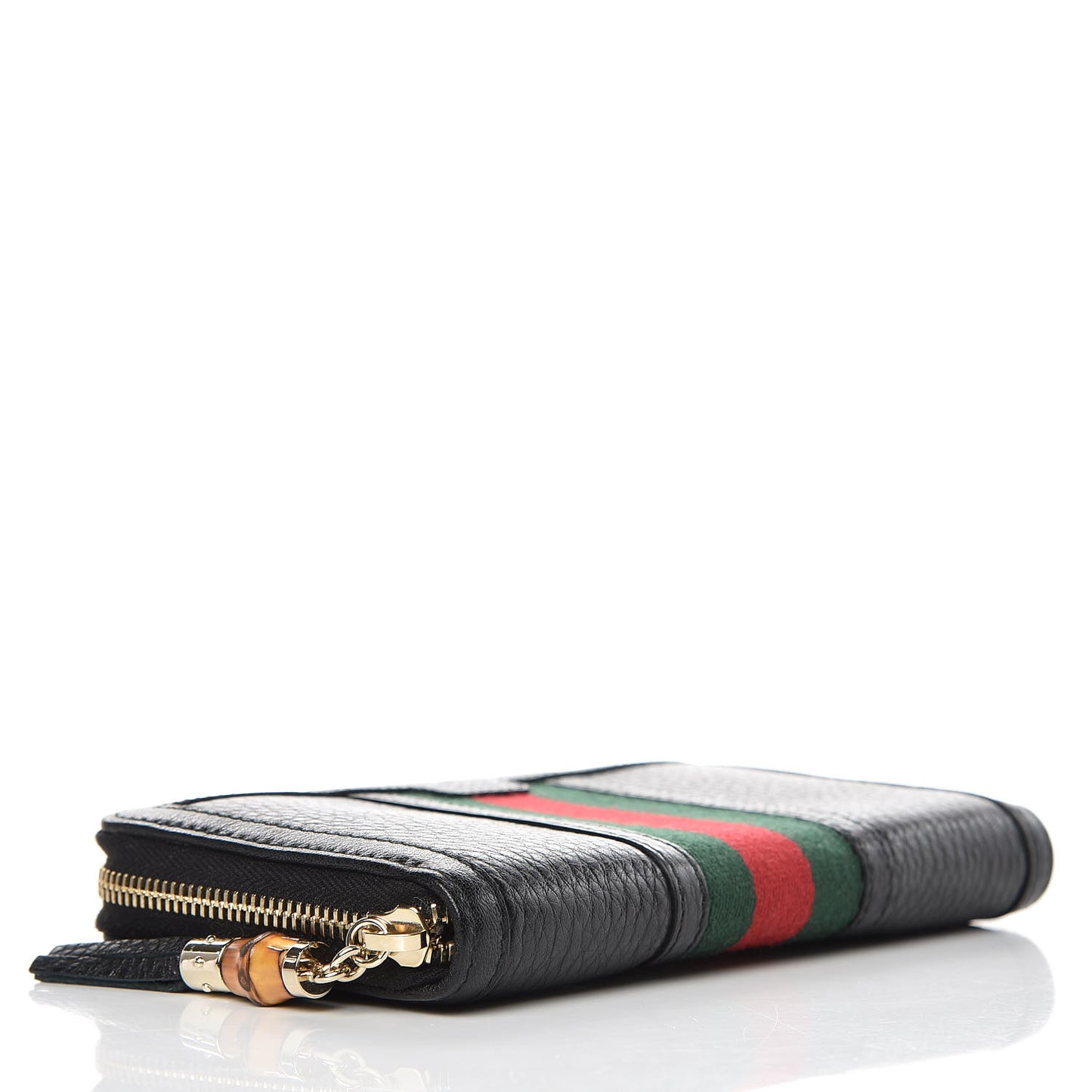 Calfskin Web Rania Zip Around Wallet Black