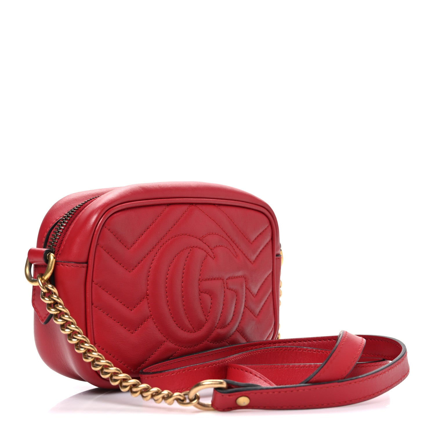 Gucci Calfskin Matelasse Mini GG Marmont Chain Shoulder Bag Hibiscus Red 3 of 10