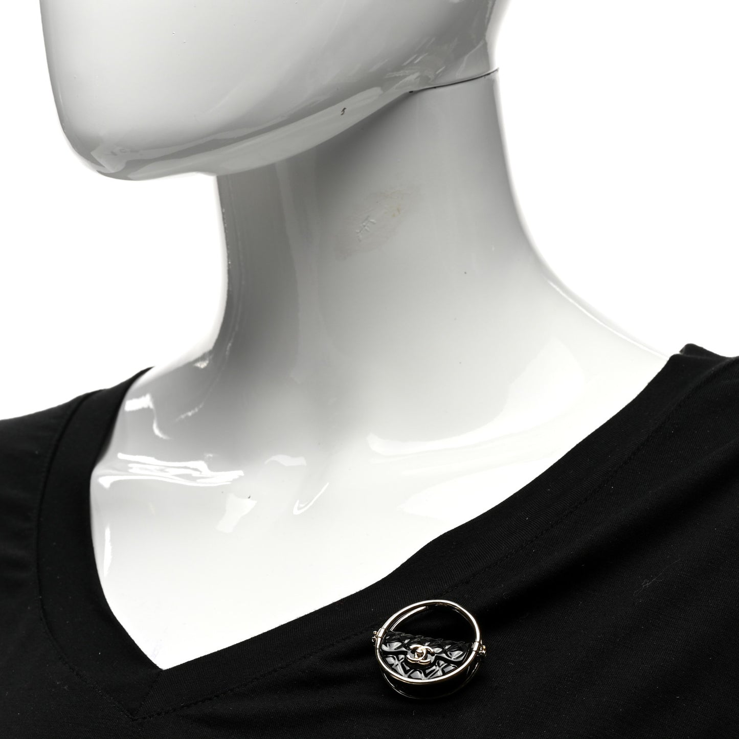 Metal Resin Quilted Flap Bag Hoop Brooch Black Gold
