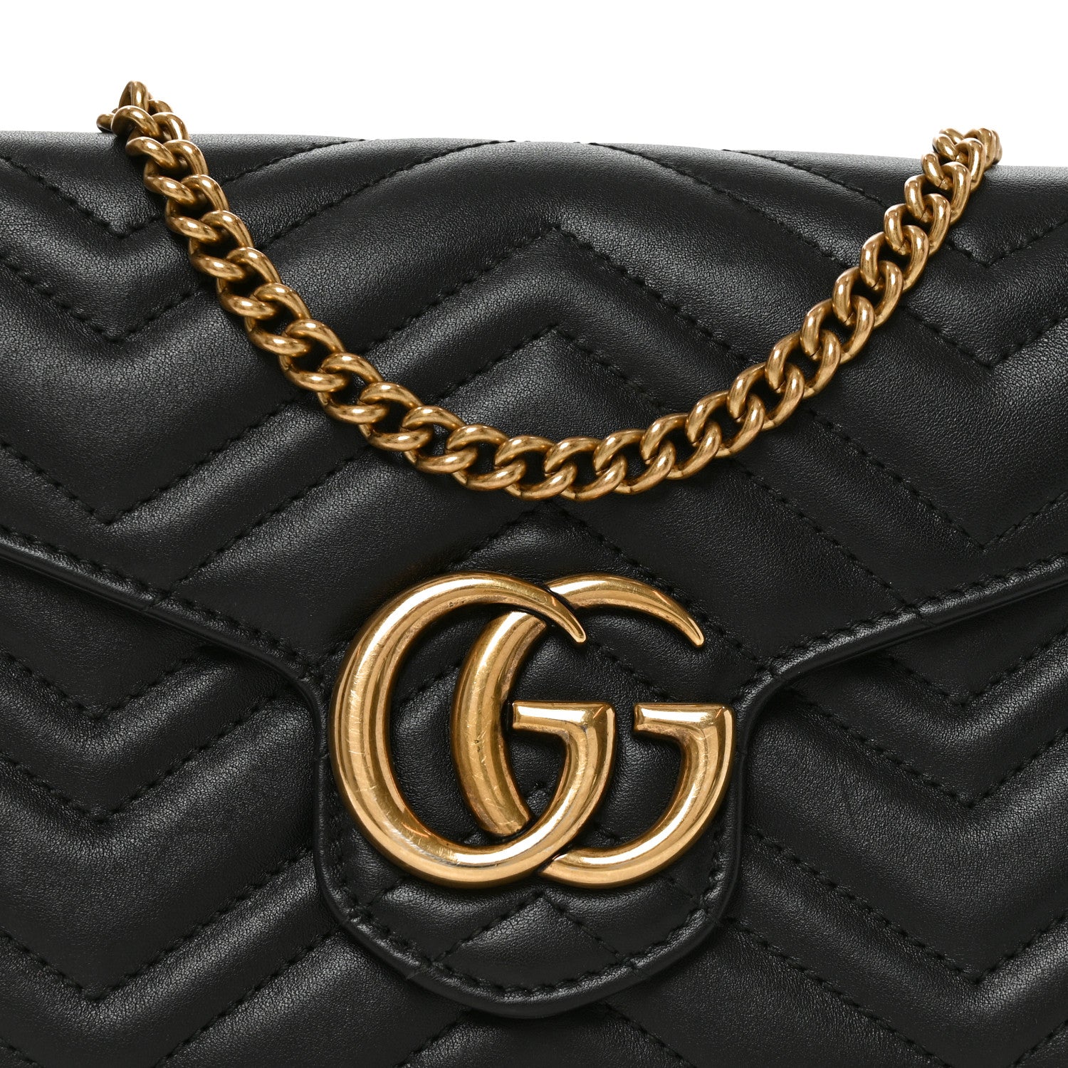 Gucci Calfskin Matelasse GG Marmont Chain Wallet Black 8 of 10