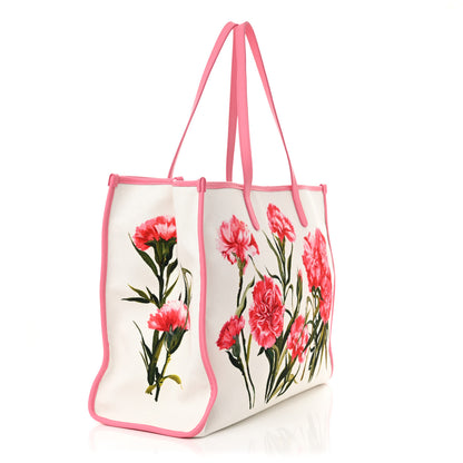 Dolce & Gabbana Canvas Floral Printed Tote White Pink 3 of 12
