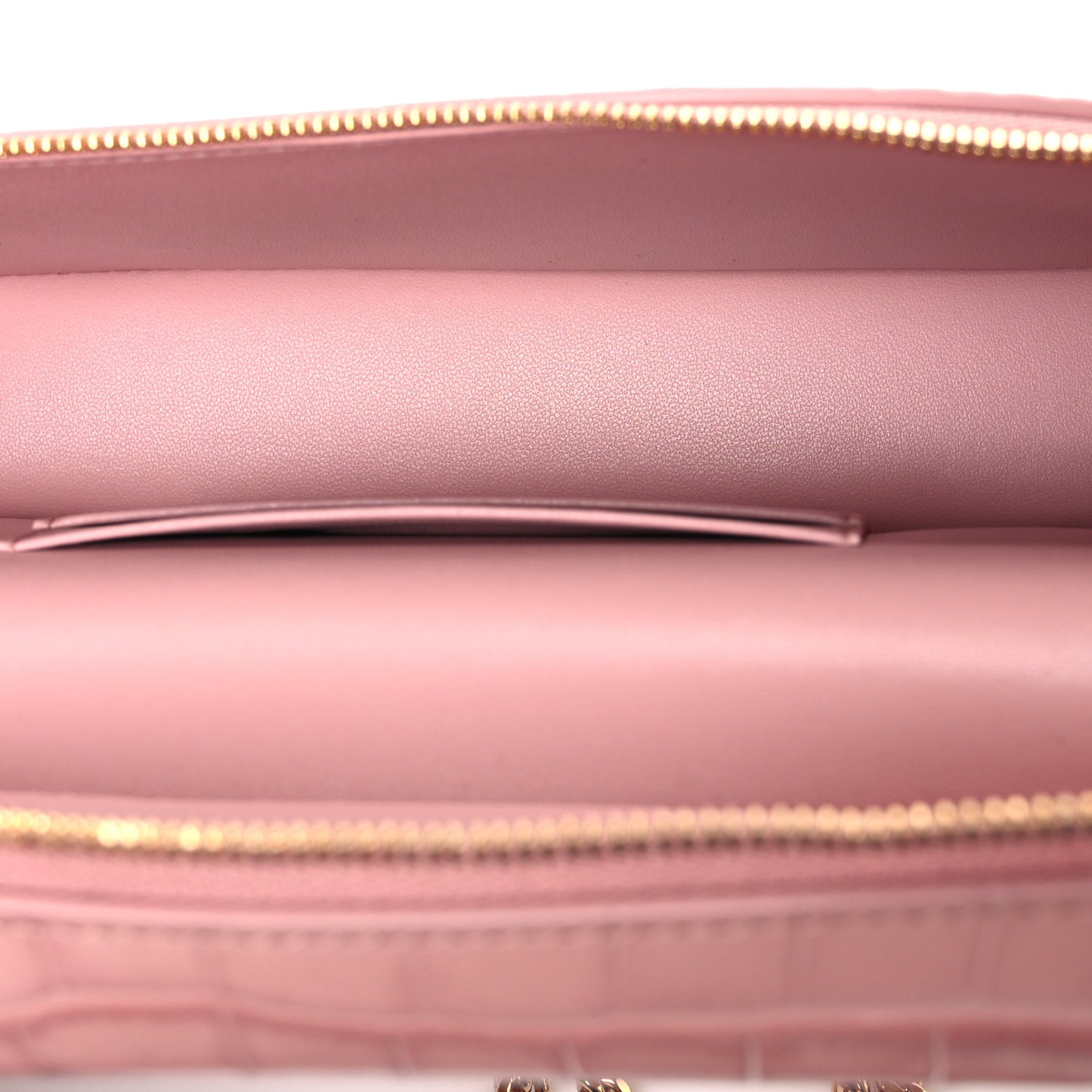 Calfskin Crocodile Embossed Crococo Top Handle Slim Vanity Case With Chain Pink