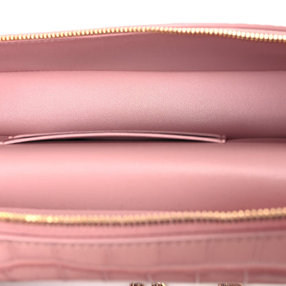 Chanel Calfskin Crocodile Embossed Crococo Top Handle Slim Vanity Case With Chain Pink 5 of 11