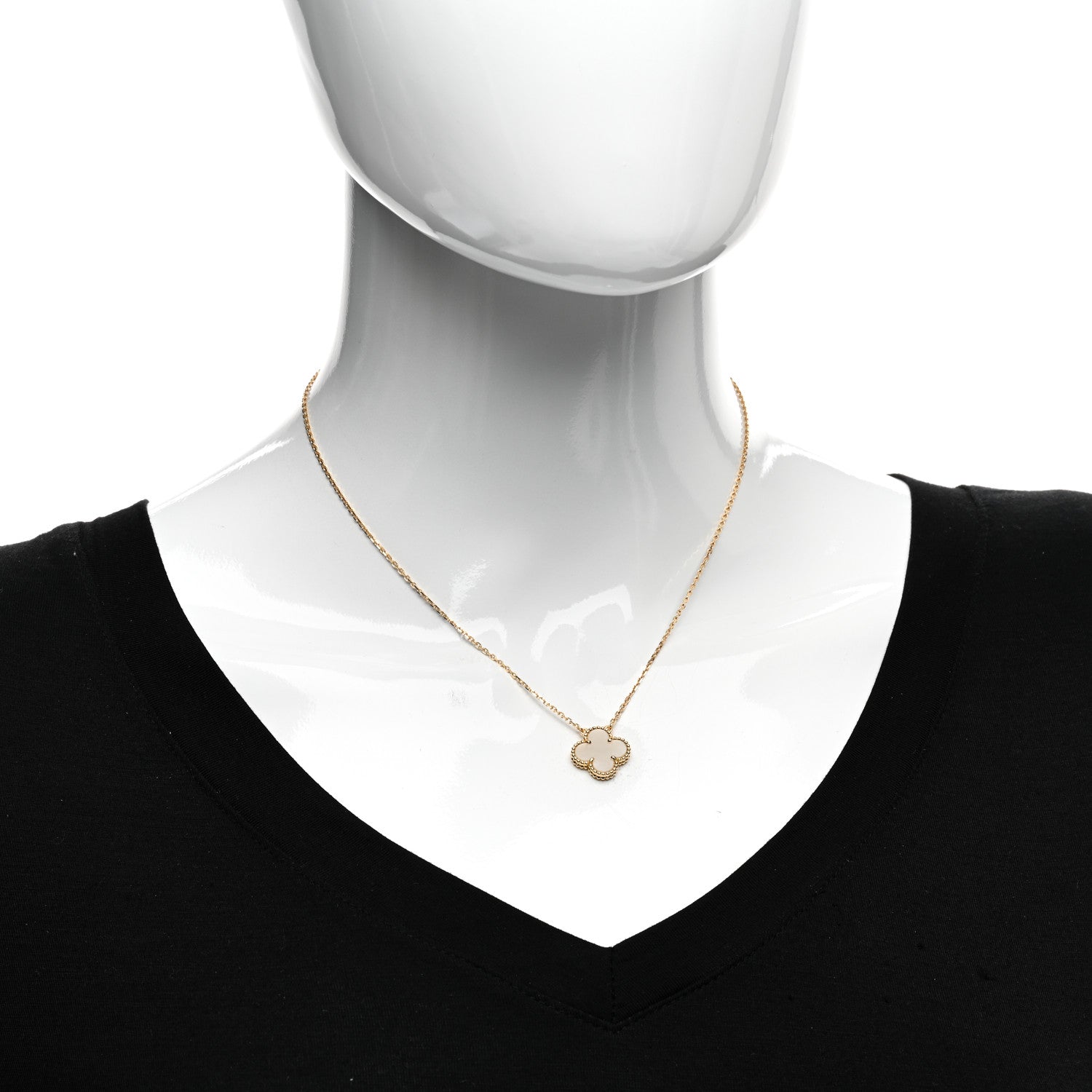 Van Cleef & Arpels 18K Yellow Gold Mother of Pearl Vintage Alhambra Pendant Necklace 2 of 6
