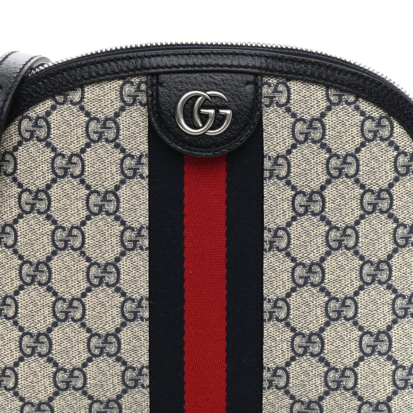 GG Supreme Monogram Textured Dollar Calfskin Web Small Ophidia Dome Shoulder Bag Beige Blue