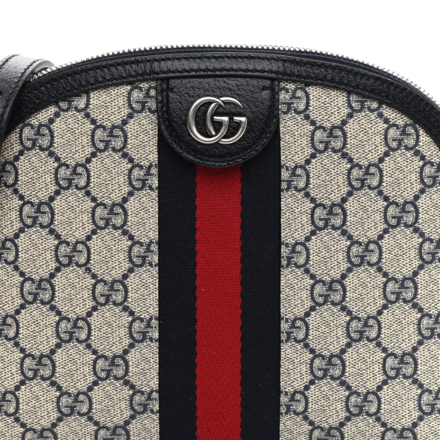 Gucci GG Supreme Monogram Textured Dollar Calfskin Web Small Ophidia Dome Shoulder Bag Beige Blue 9 of 10