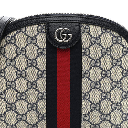 Gucci GG Supreme Monogram Textured Dollar Calfskin Web Small Ophidia Dome Shoulder Bag Beige Blue 9 of 10