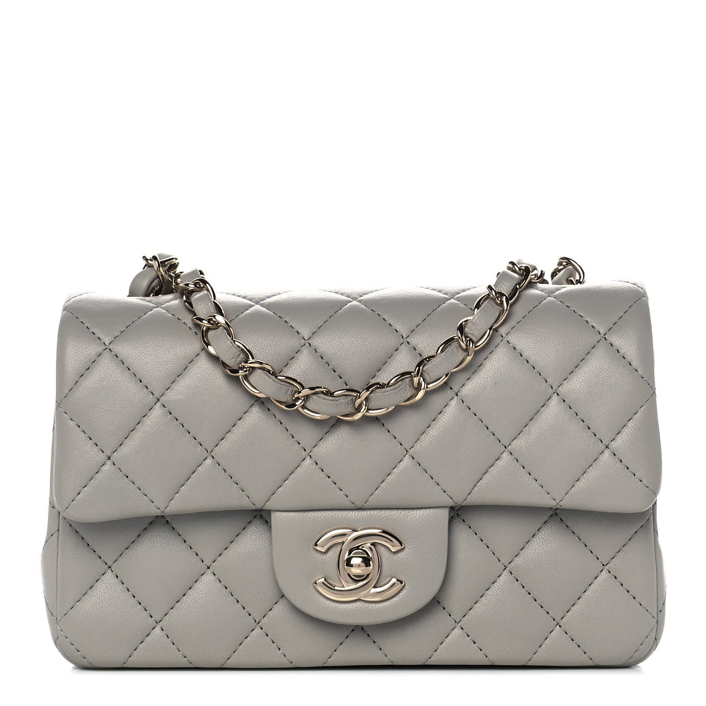 Lambskin Quilted Mini Rectangular Flap Grey