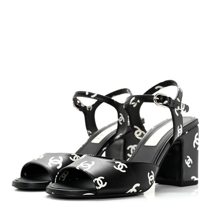 Chanel Printed Lambskin CC Sandals 38 Black White 3 of 12