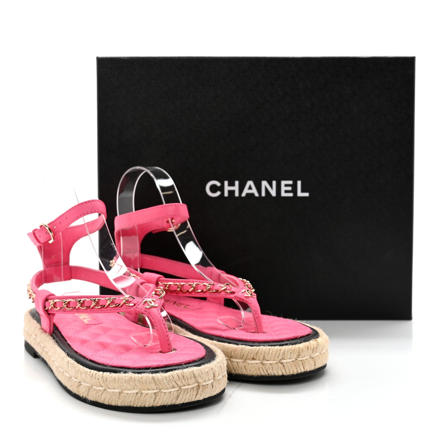 Chanel Lambskin Chain CC Thong Espadrille Sandals 35 Pink 11 of 11