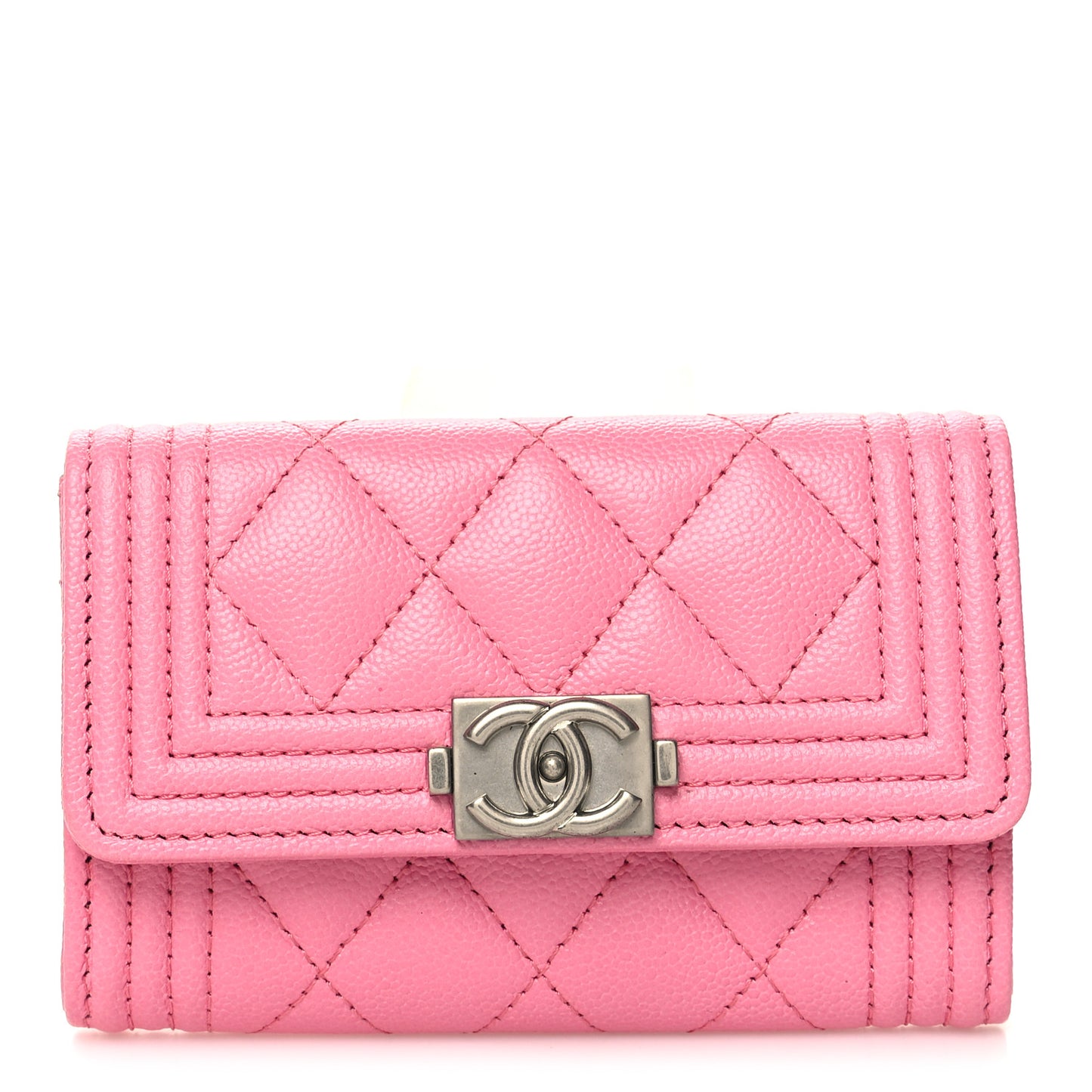 Caviar Quilted Boy Flap Card Holder Wallet Pink