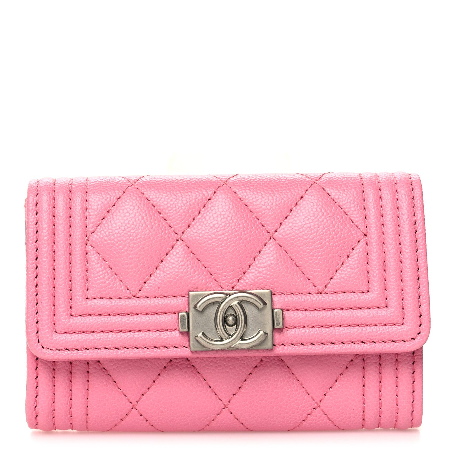 Chanel Caviar Quilted Boy Flap Card Holder Wallet Pink 1 of 9