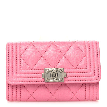 Chanel Caviar Quilted Boy Flap Card Holder Wallet Pink 1 of 9