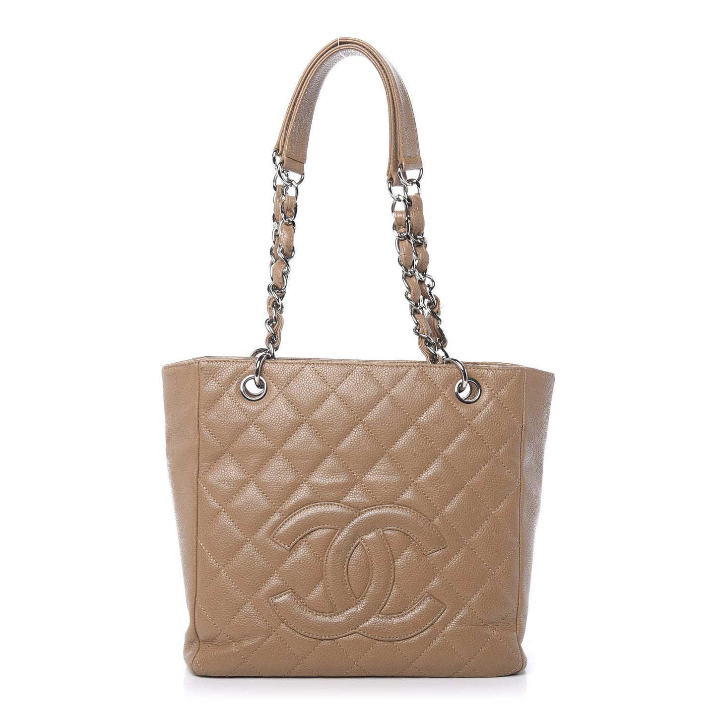 Caviar Quilted Petit Shopping Tote PST Dark Beige