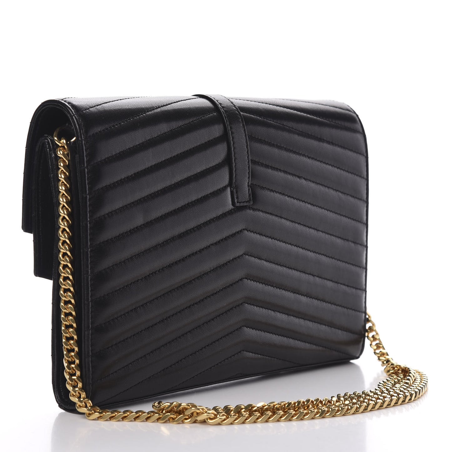 Lambskin Matelasse Chevron Monogram Sulpice Chain Wallet Black