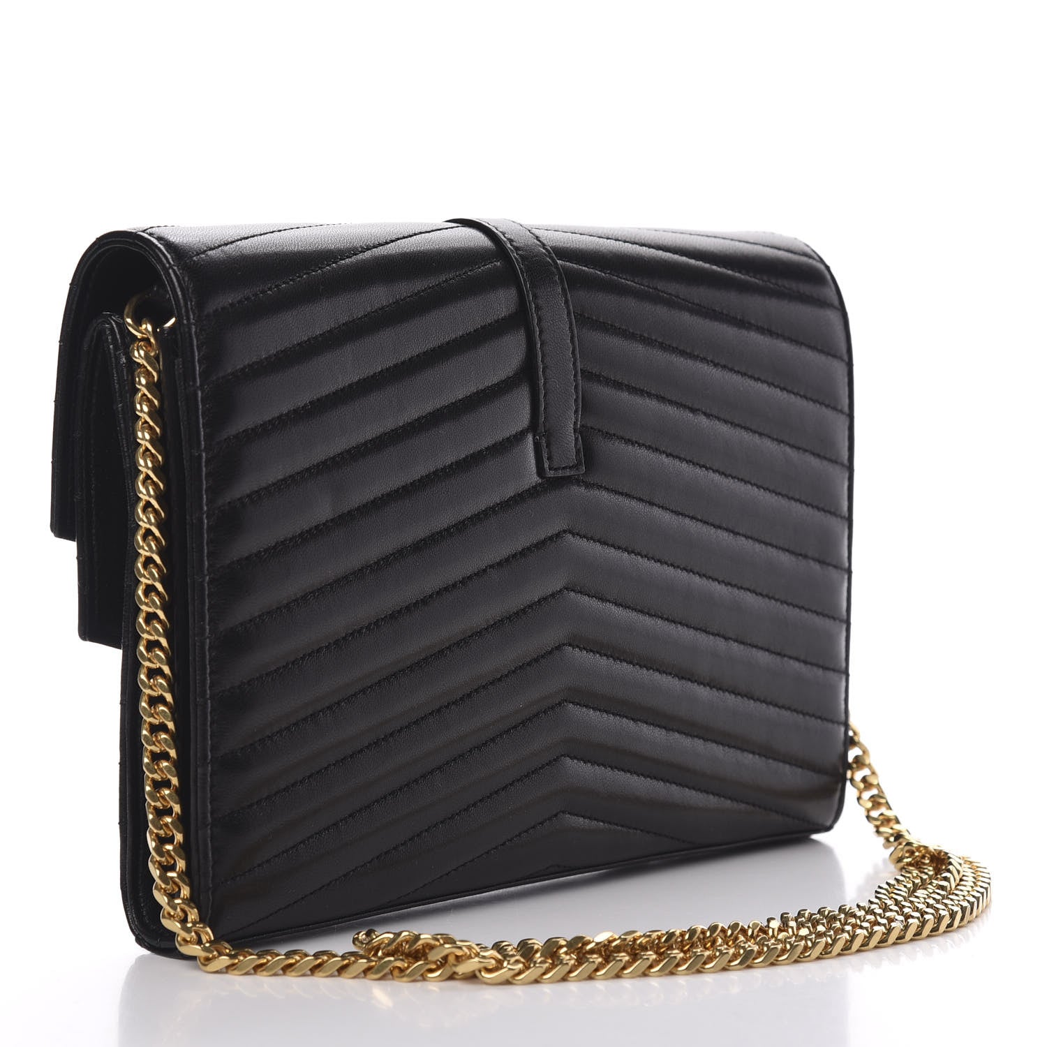 Saint Laurent Lambskin Matelasse Chevron Monogram Sulpice Chain Wallet Black 3 of 10
