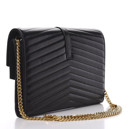 Saint Laurent Lambskin Matelasse Chevron Monogram Sulpice Chain Wallet Black 3 of 10