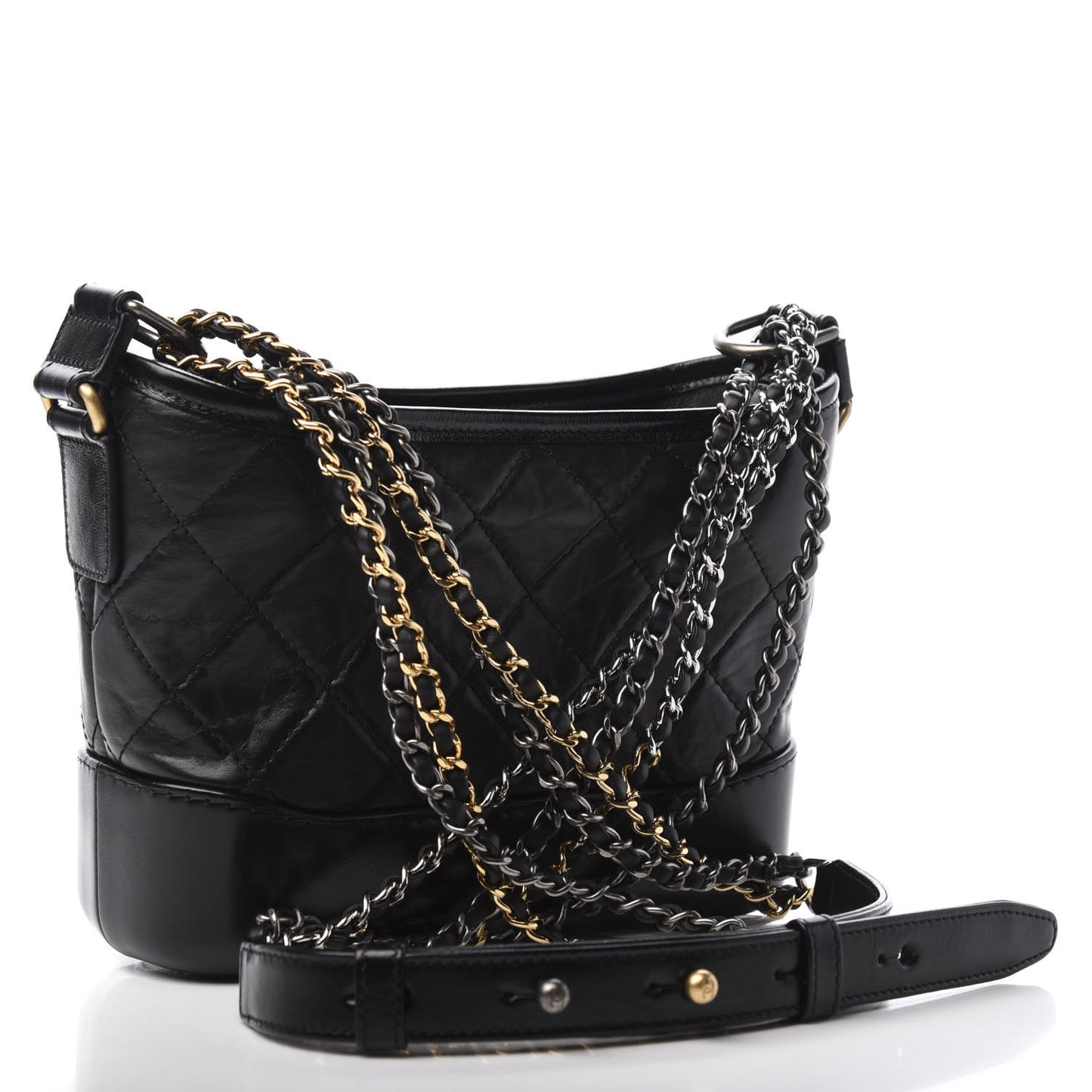 Aged Calfskin Quilted Small Gabrielle Hobo Black